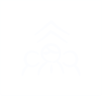 Weißes Icon von drei Personen mit nach oben verlaufendem Pfeil – symbolisiert mehr Bewerber