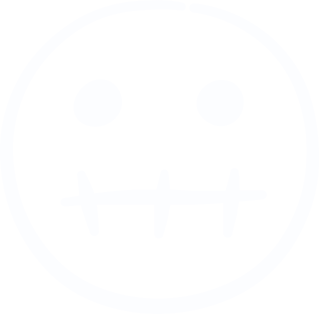 Weißes Icon eines Smileys mit zusammengepresstem Mund – symbolisiert Frust
