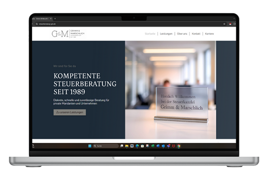 Website-Mockup der Steuerberatung Grimm & Marschlich – moderne Webseite für Kanzleien
