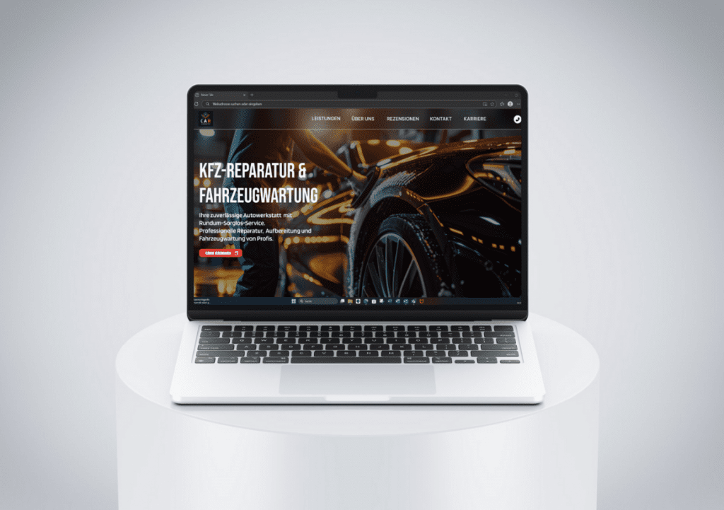 Website-Mockup einer KFZ-Werkstatt – moderne Webseite für KFZ-Servicebetriebe