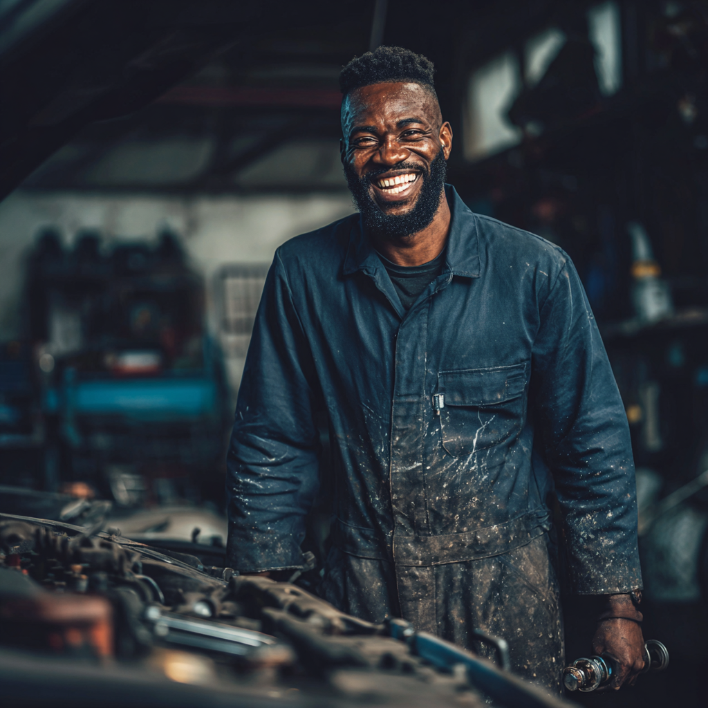 KFZ-Mechaniker vor Auto mit geöffneter Motorhaube – professionelle Webpräsenz für Werkstätten