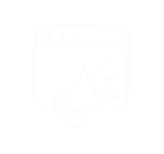 Weißes Icon eines Megafons mit Dokument dahinter – symbolisiert Kommunikation und Information