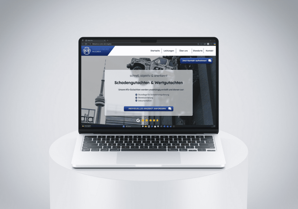 Website-Mockup des Ingenieurbüros Mudrek– moderne Webseite für Schaden. und Wertgutachter