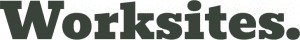 Worksites. Logo: Stilisierter „Worksites.“ Schriftzug in dunkelgrün.