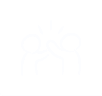 Weißes Icon zweier Personen beim High Five – symbolisiert Zusammenarbeit und Teamwork