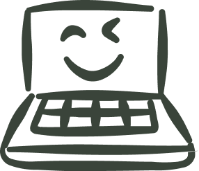 Grünes Icon eines Laptops mit Smiley - symbolisiert Digitale Mitarbeiter