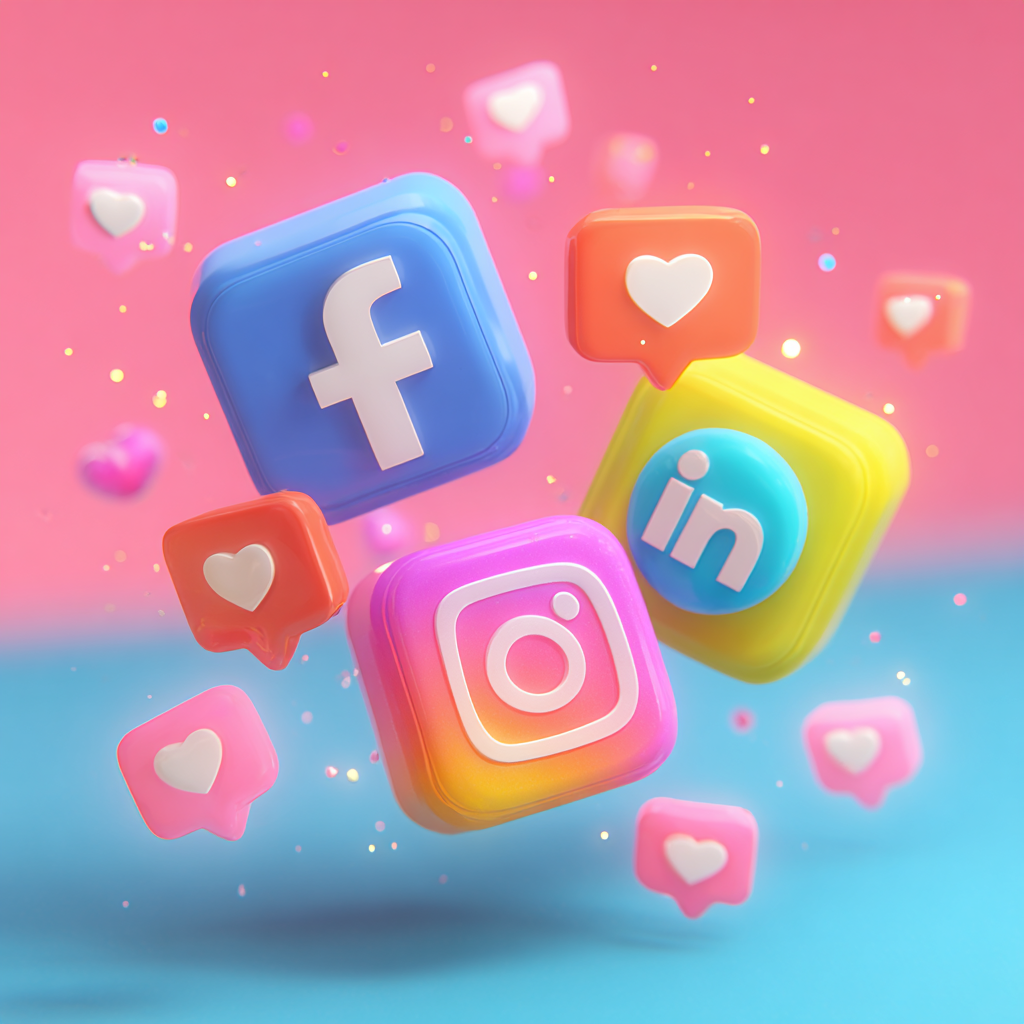 Verschiedene Social Media Icons vor einem farbigen Hintergrund